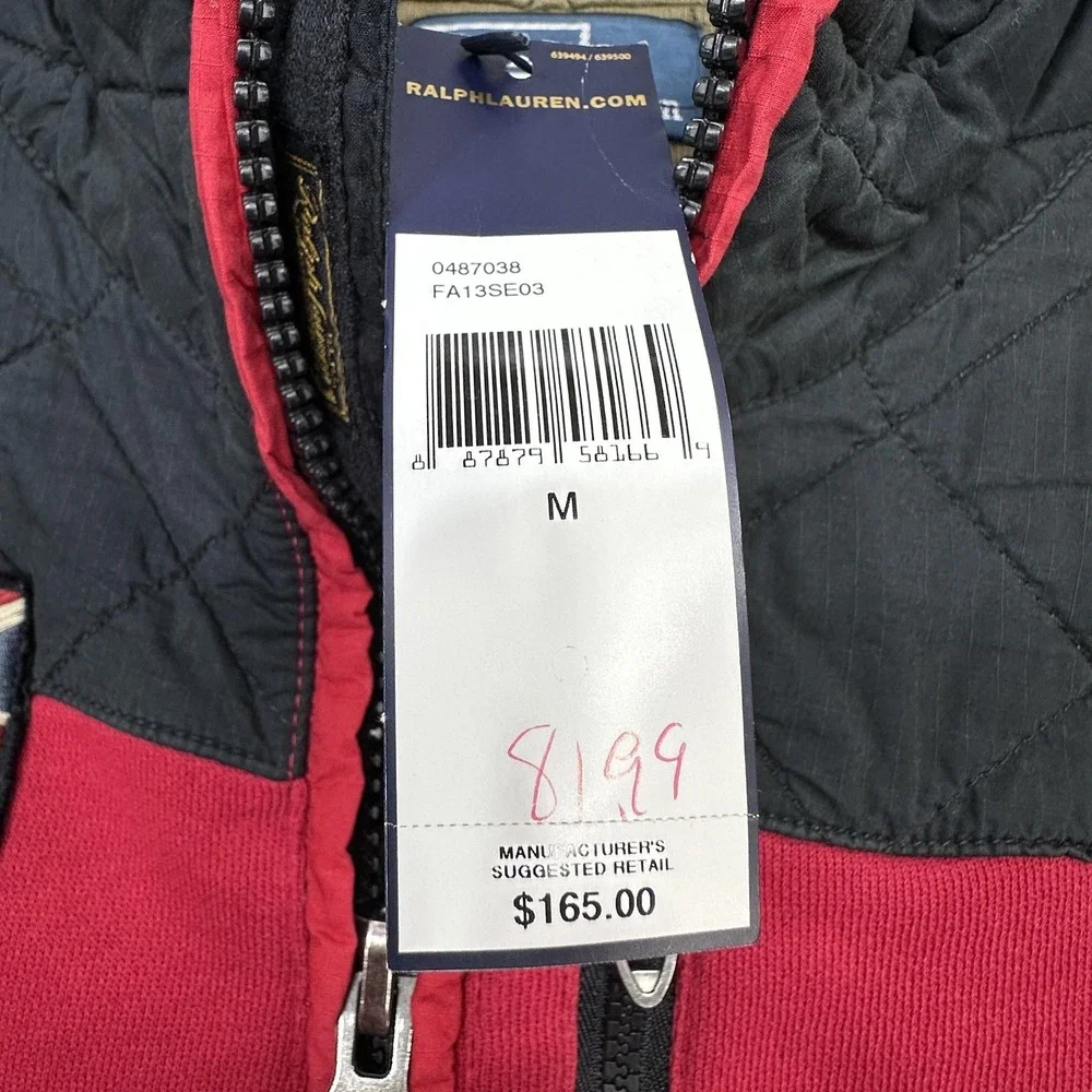 Vintage Polo Ralph Lauren Sweatshirt Medium Red Black Quilted 1/2 Zip Union Jack